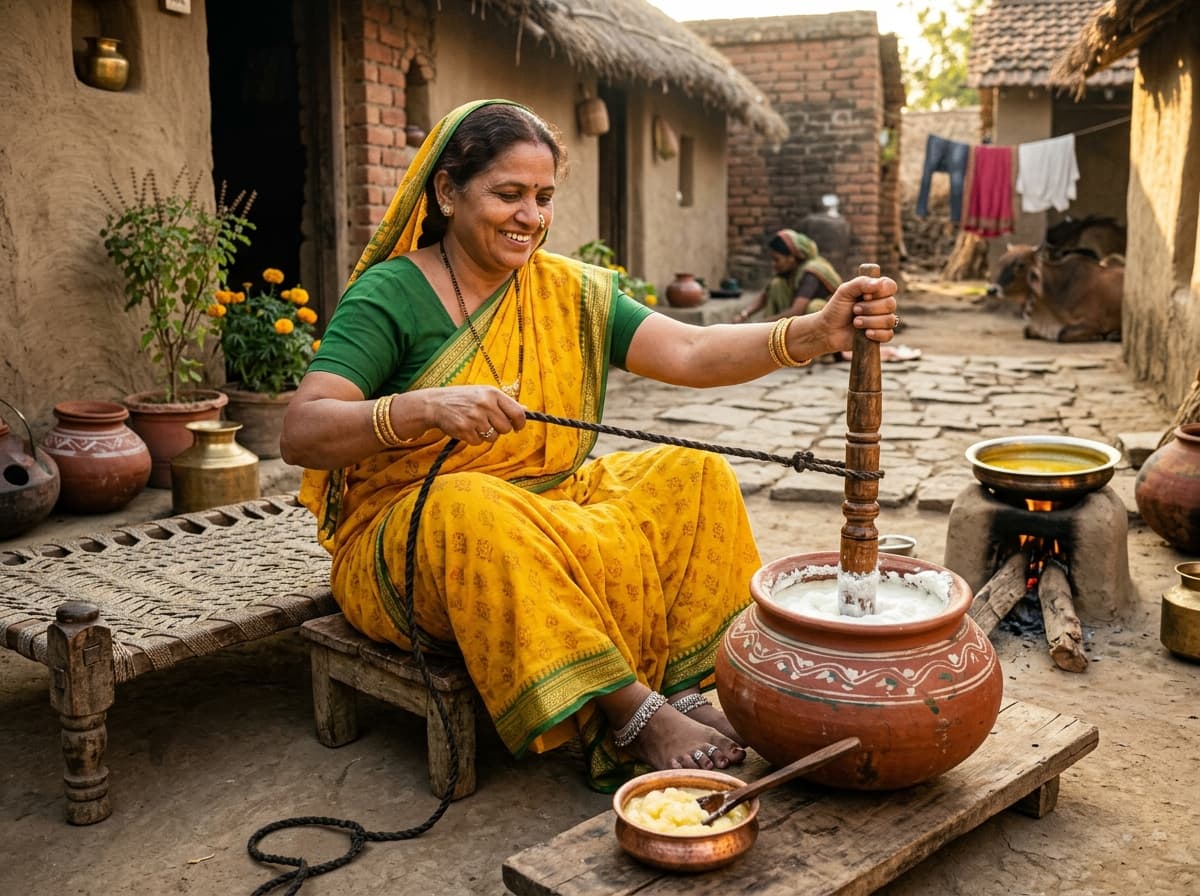 Traditional clay-pot Bilona Ghee hand-churning